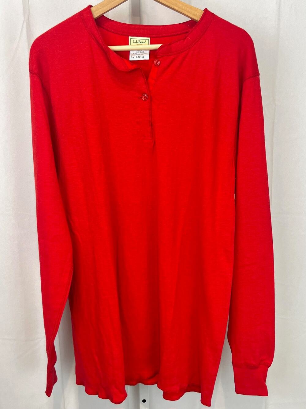 L.L. BEAN Vintage Two Layer River Drivers Shirt Henley Cotton Wool Red Size XL
